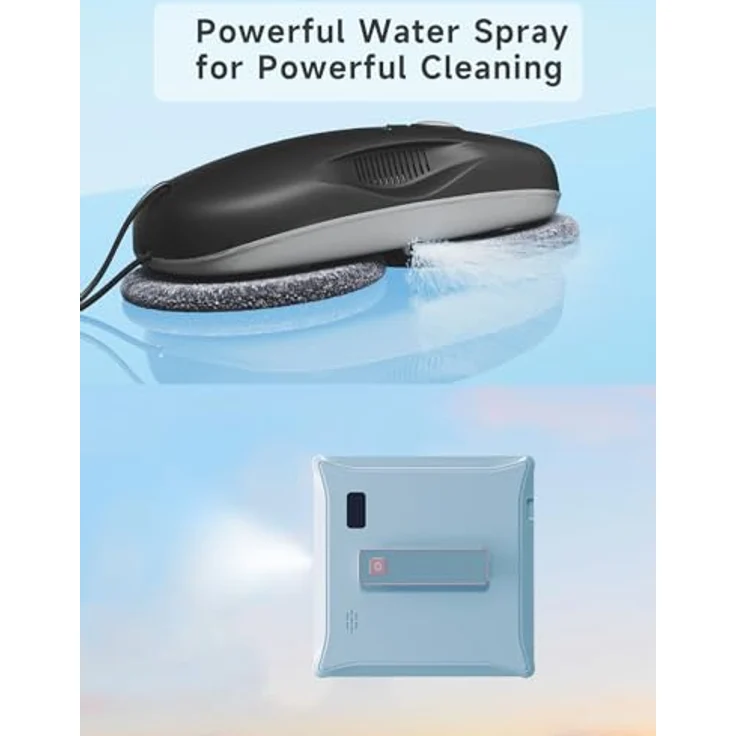 Tosima W3 Fensterputzroboter, automatisches Sprühsystem mit 80ML Wassertank, dreifaches Sicherheitssystem, intelligente Navigation und Fernbedienung, geeignet für alle glatten Oberflächen, inklusive 12 Mikrofasertücher – Bild 8