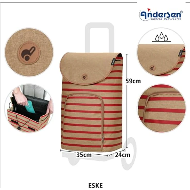 Andersen Einkaufstrolley Unus Shopper Fun Eske rot 47 L Handwagen, modern, Aluminium, ergonomischer Griff, leicht – Bild 4