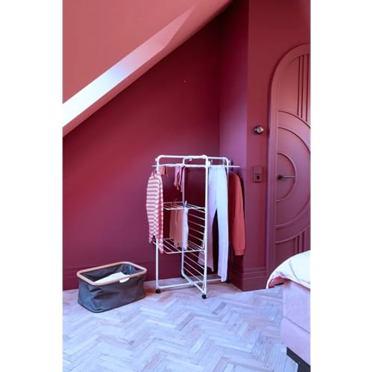 Brabantia HangOn Tower Drying Rack, 23 m (weiß), klappbarer und platzsparender Standtrockner mit Rollen und Aufhängehaken – Bild 2