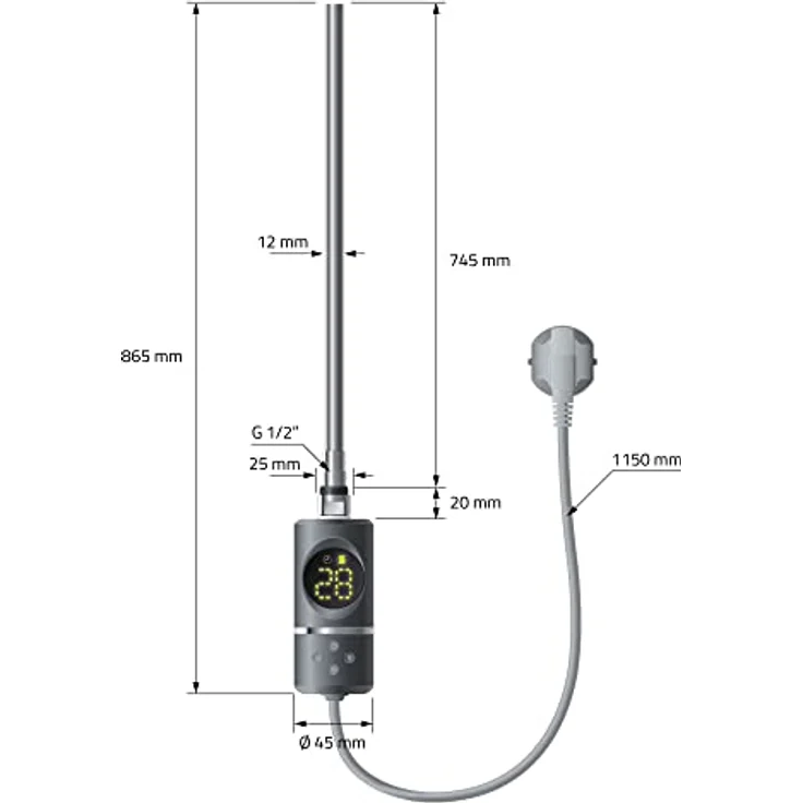 LuxeBath Sahara Elektrischer Badheizkörper 50x180cm, gebogen, anthrazit, 1200W mit Thermostat und Timer-Modus – Bild 7