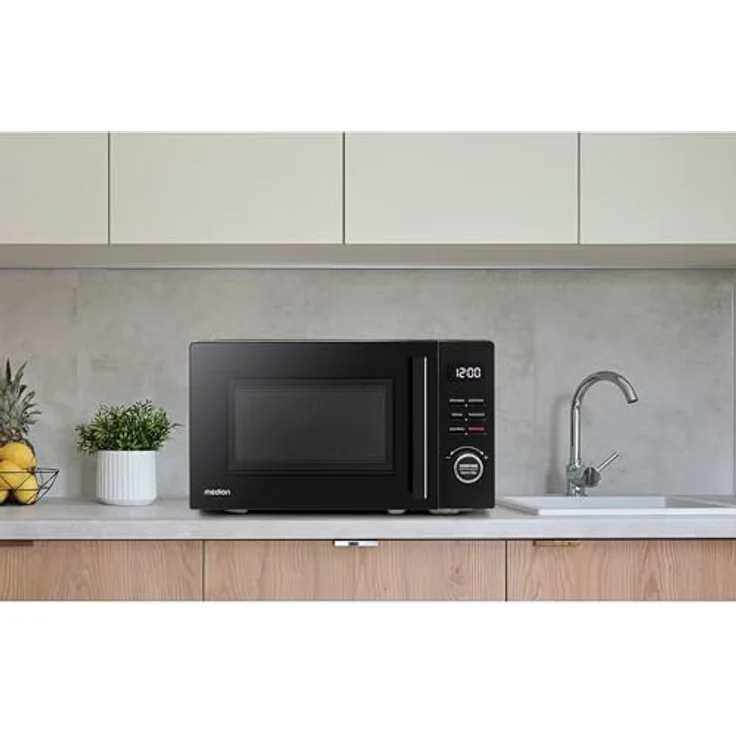 MEDION Mikrowelle mit Grill (20 Liter, 800 Watt Mikrowellen- und 1000 Watt Grillleistung, 9 Automatikprogramme, 5 Leistungsstufen, 95 Minuten Timer, Drehteller, Auftaufunktion, MD12021) schwarz – Bild 2
