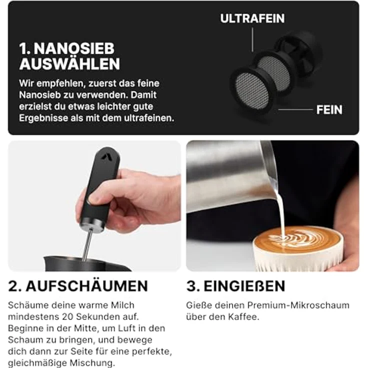Subminimal NanoFoamer Lithium Handheld Frother, White Special Edition - Wiederaufladbarer, Dual-Speed Microfoamer für Barista-Stil Cappuccinos, Mikroschaum in 30 Sekunden, IP4 wasserdicht, leicht zu reinigen – Bild 5