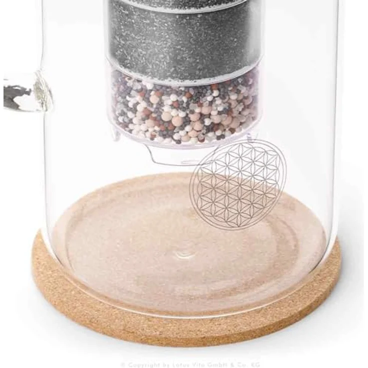 Lotus Vita ENYA Glas-Filterkanne mit Bambusdeckel (Blume des Lebens auf dem Glas) – Bild 2