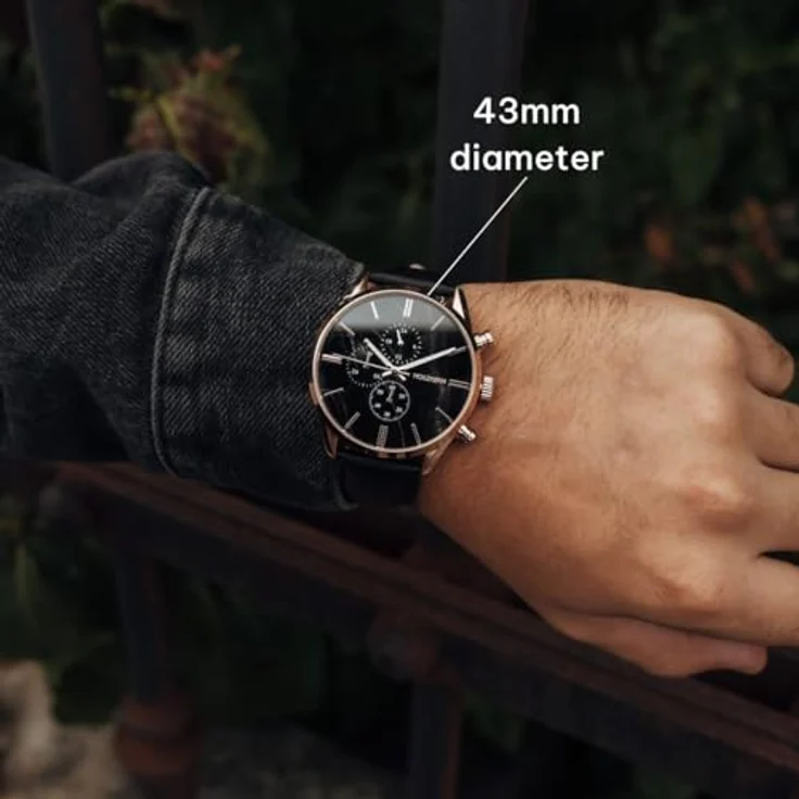 HOLZKERN Herren-Quarzuhr Chronograph Relational, Marmor/Roségoldfarben, Lederarmband Schwarz, Stoppuhr und Kalenderfunktion – Bild 4