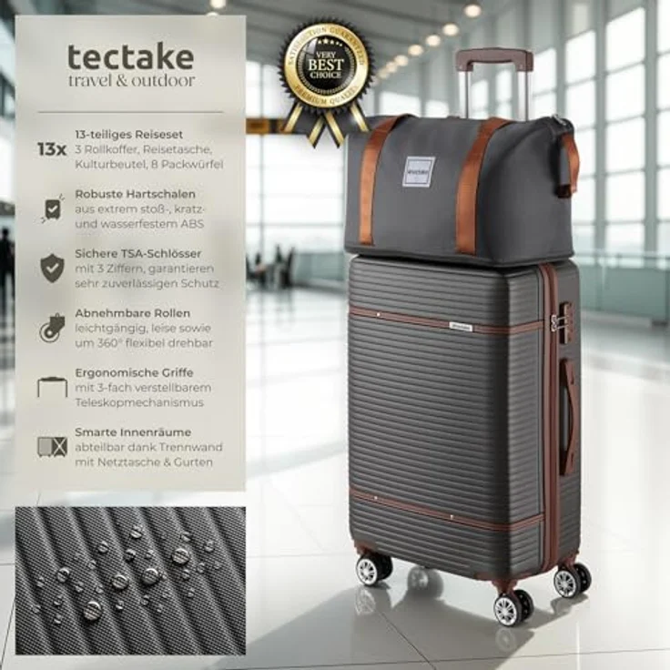 tectake® 13-TLG. Koffer Set mit Reisetasche, Koffer & Trolleys, Hartschalenkoffer mit TSA Schloss - anthrazit – Bild 2