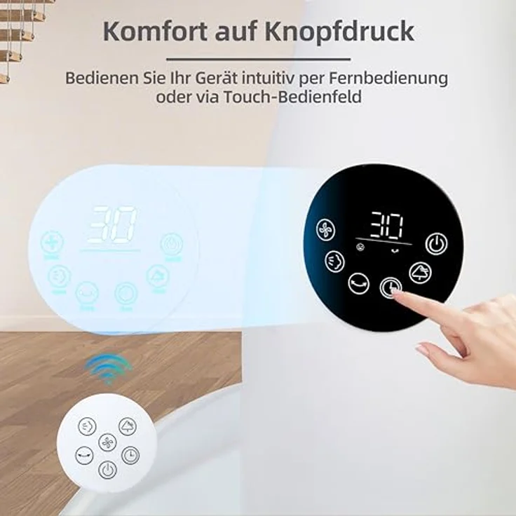 Be Cool BE COOL Premium Sprühnebel Standventilator mit Fernbedienung, 80W, 2L Wassertank, 1500 m³/h, Oszillation & Timer, leiser Betrieb mit Ambientebeleuchtung, Weiß, BCPSN2L01 – Bild 3