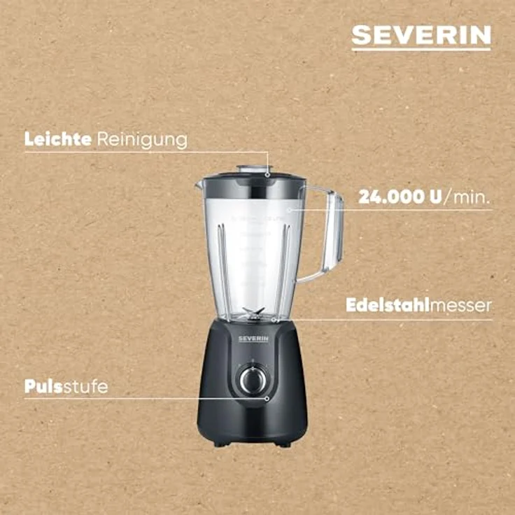 SEVERIN Standmixer mit abnehmbarem Mixbehälter, 1,5 L, ca. 600 W, SM 3707, Schwarz – Bild 4