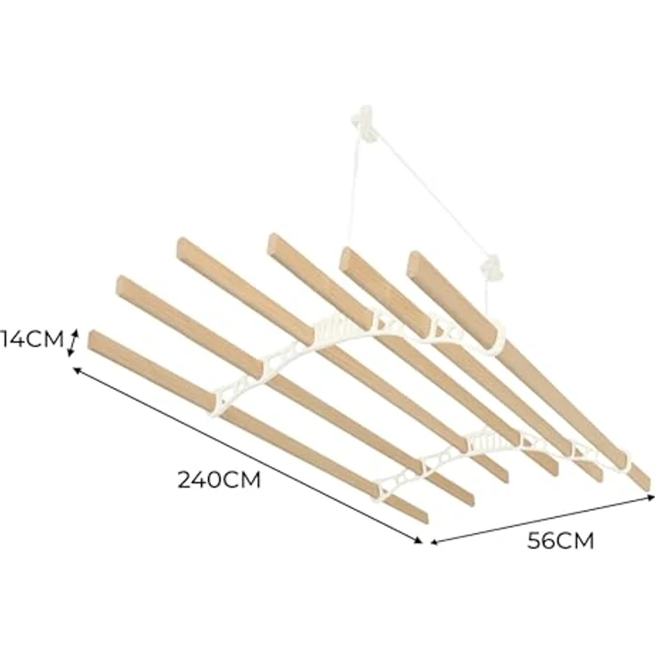 Monster Shop Wäscheständer, Deckenrollen, 6 Latten, 2.4 m, Elfenbein, klassisches Design aus lackiertem Kiefernholz mit Gusseisenhalterungen und Befestigungsset – Bild 5