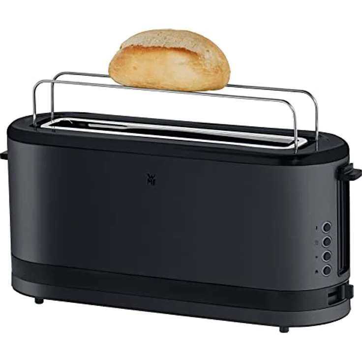 WMF Küchenminis Langschlitztoaster 2 Scheiben mit Brötchenaufsatz, Toaster schmal, XXL, Bagel-Funktion, 7 Bräunungsstufen, 900W, Toaster edelstahl matt, schwarz – Bild 3