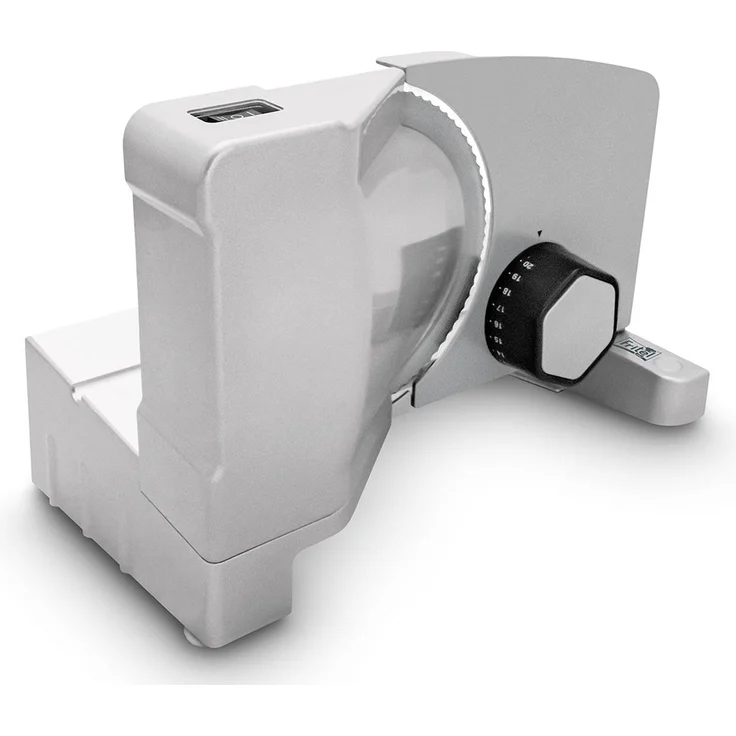 Fritel SL 3657 Metal Slicer, Aufschnittmaschine mit schrägem Schlitten, Grau, Silber