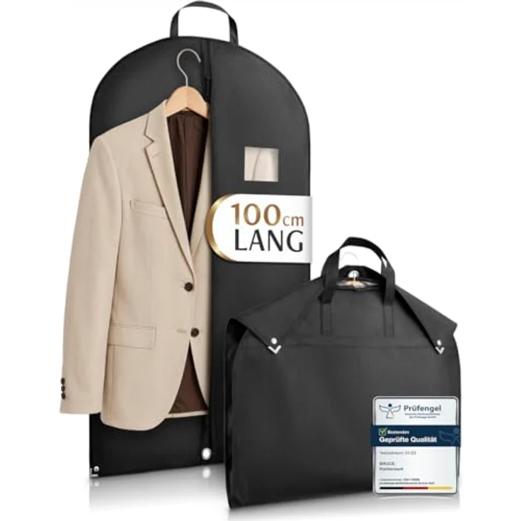 Bruce.® Kleidersack Kurz 100x60cm – Atmungsaktive Kleiderhülle gegen Staub und Motten – 120 GSM Vliesstoff – Anzugtasche für Reisen & Aufbewahrung – Schwarz – Bild 1
