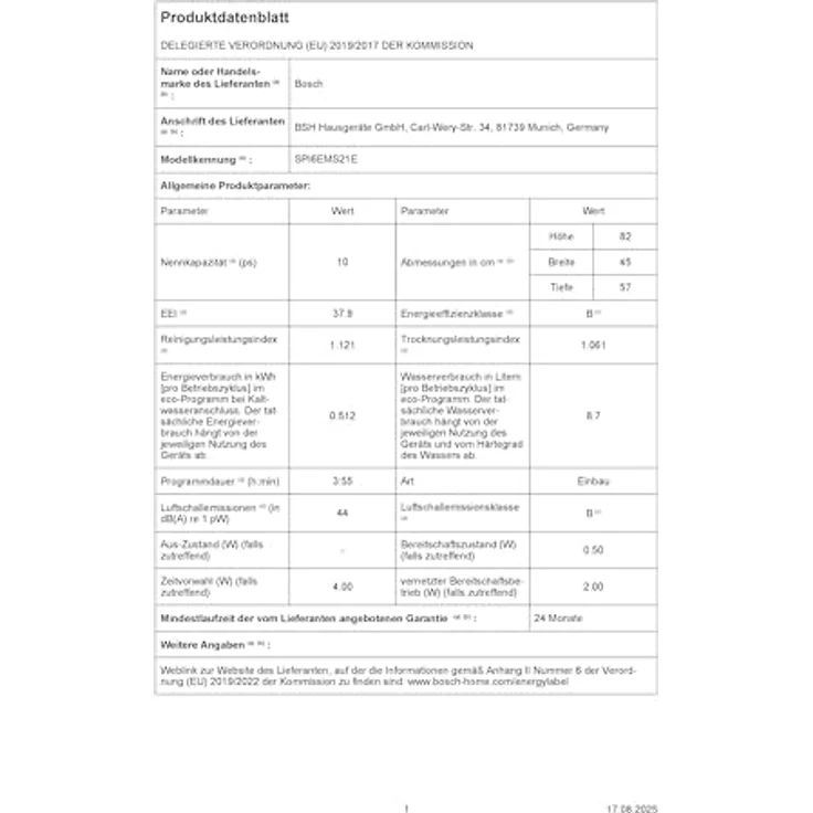 BOSCH SPI6EMS21E Serie 6 Geschirrspüler, teilintegrierbar, 448 mm breit, 44 dB (A), B, VarioFlex Korbsystem, DuoPower™ Sprüharme, Home Connect-App – Bild 12