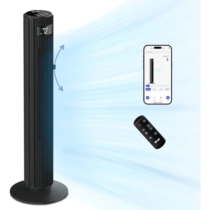 Levoit Smart Turmventilator Classic Pro, 25 dB sehr leise, 7,9 m/s, 90° Oszillation, 60° Einstellung, Fernbedienung, 12 Geschwindigkeiten, App- & Sprachsteuerung – Bild 1