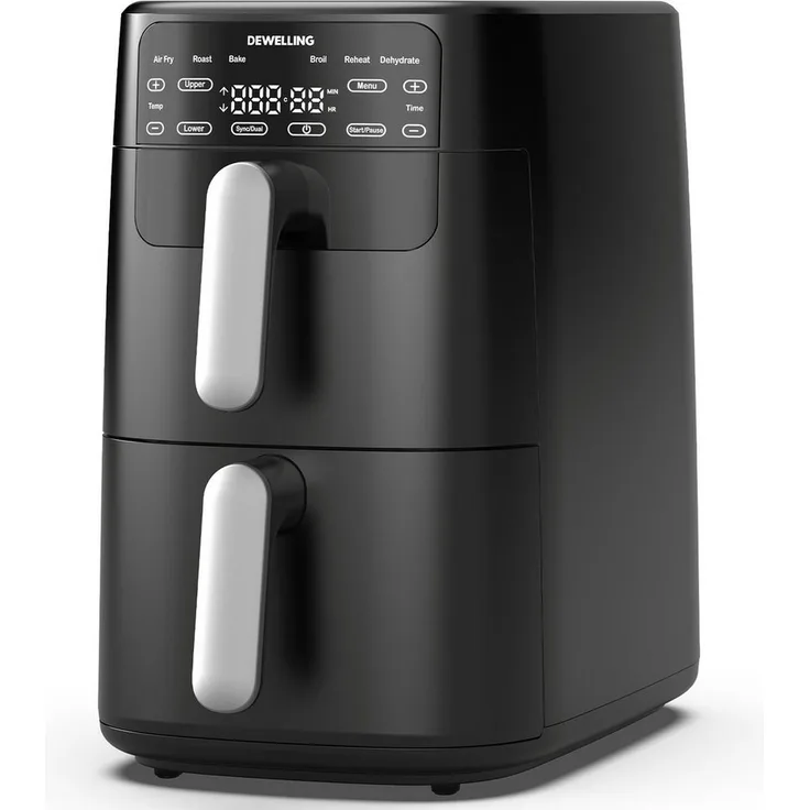 AIMAX Heißluftfritteuse XXL Airfryer ADS-5353A, 10 L mit Doppelkorb, 2700 W, 6 Programme, Digitaldisplay, Antihaftbeschichtung & spülmaschinengeeignet