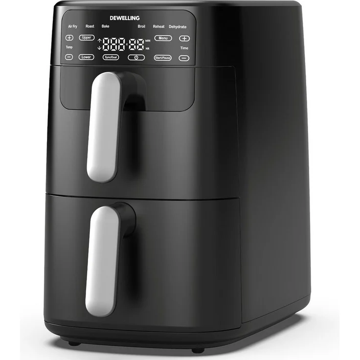 AIMAX Heißluftfritteuse XXL Airfryer ADS-5353A, 10 L mit Doppelkorb, 2700 W, 6 Programme, Digitaldisplay, Antihaftbeschichtung & spülmaschinengeeignet