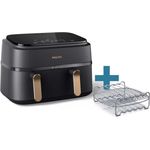 Philips Heißluftfritteuse NA352/04 3000 Series Doppel-Heißluftfritteuse, Kupfer-Grau, 9 Liter, 16-in-1 Kochfunktionen, 2750 Watt