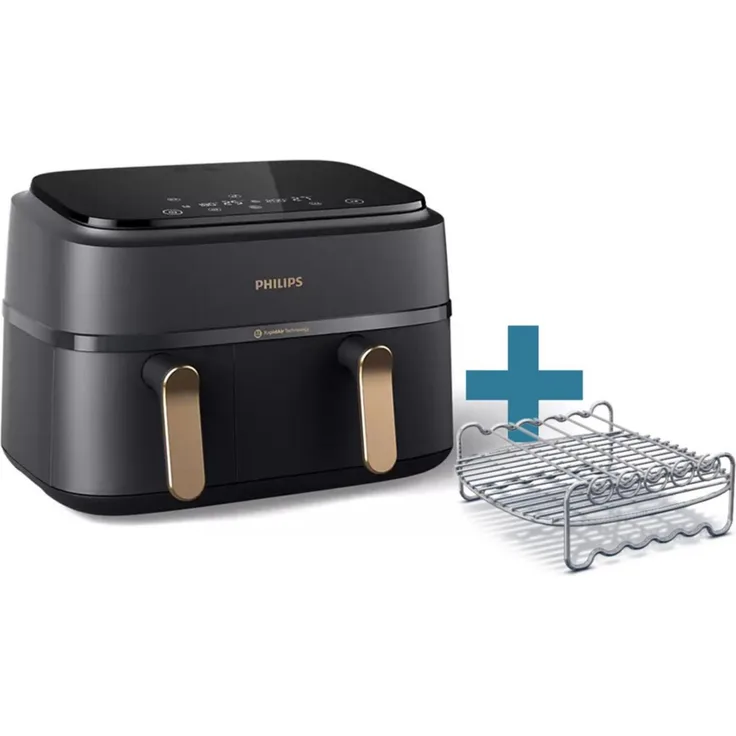 Philips Heißluftfritteuse NA352/04 3000 Series Doppel-Heißluftfritteuse, Kupfer-Grau, 9 Liter, 16-in-1 Kochfunktionen, 2750 Watt