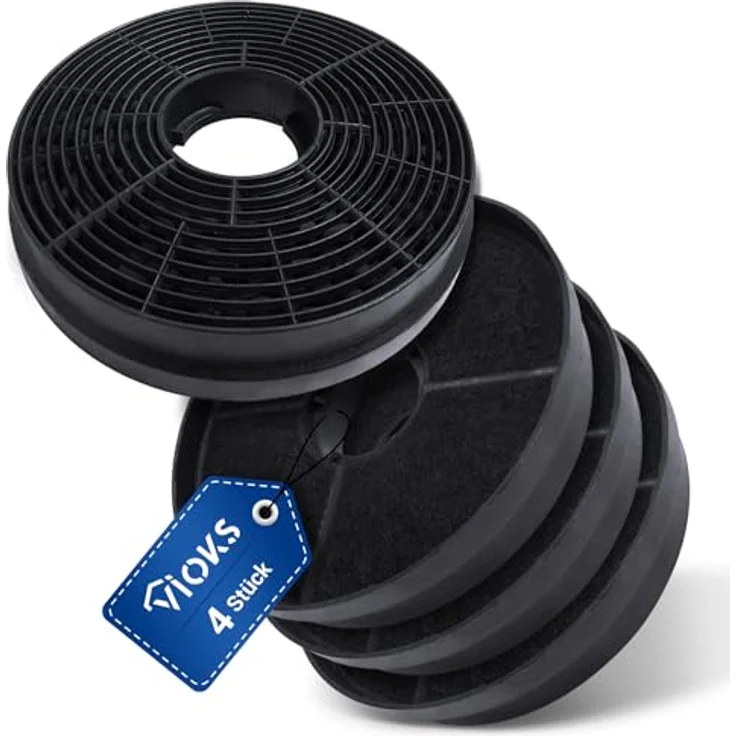 VIOKS Set 4x Aktivkohlefilter Dunstabzugshaube, rund, 105 mm Durchmesser, Ersatz für Respekta MIZ0058, PKM CF130, Candy 49040890 – Bild 1
