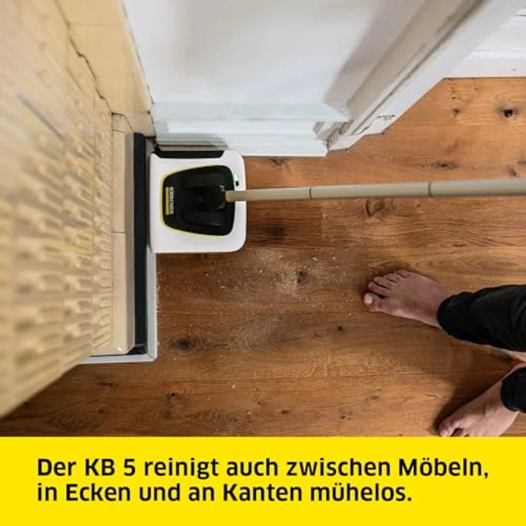Kärcher Akku-Besen KB 5, elektrischer Besen für die schnelle Bodenreinigung, Lithium-Ionen-Akku, Akkulaufzeit: bis zu 30 min, Schmutzbehälter: 370 ml, flexibles Doppelgelenk, intuitive Bedienung – Bild 4