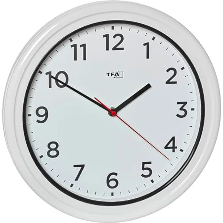 TFA Analoge Outdoor-Wanduhr, 30.50 cm, wetterfester Kunststoff, klare Ablesbarkeit, Betrieb mit AAA-Batterie