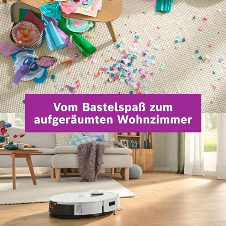 BOSCH Saugroboter Spotless + BCRD1W, Saug- und Wischroboter mit 11.000 Pa Saugkraft, beutellos, Infrarot Navigation, Carbon Bürste, Trocken-Servicestation – Bild 21