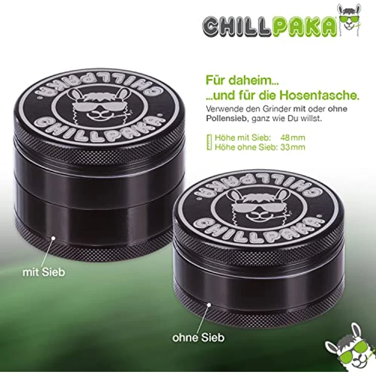CHILLPAKA® Premium Keramik Grinder Crusher | ø63mm groß Schwarz | messerscharfe Kräutermühle mit haftfreier Keramikbeschichtung | inkl. Pollenschaber + Pinsel – Bild 3