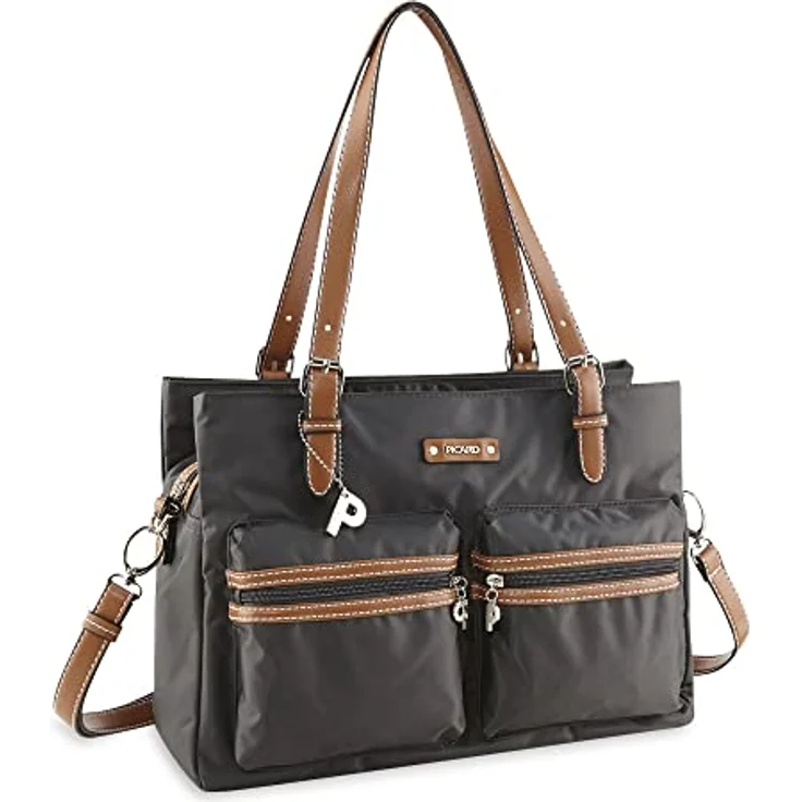 Picard Shopper Sonja, großer Nylon-Einkaufsbag mit 3 Hauptfächern für A4-Unterlagen, grau – Bild 4