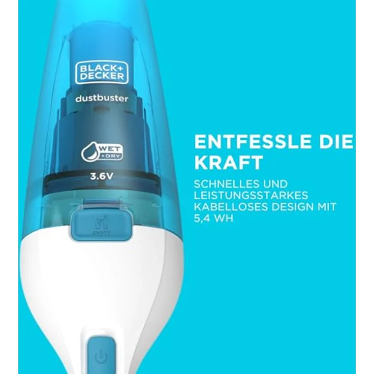 Black + Decker 2-in-1 Dustbuster, Nass-Trocken Akku-Handsauger (Akkusauger mit 3.6V, Gummilippe für Nassreinigung aufsteckbar, transparenter Schmutzfangbehälter) WDC115WA – Bild 3