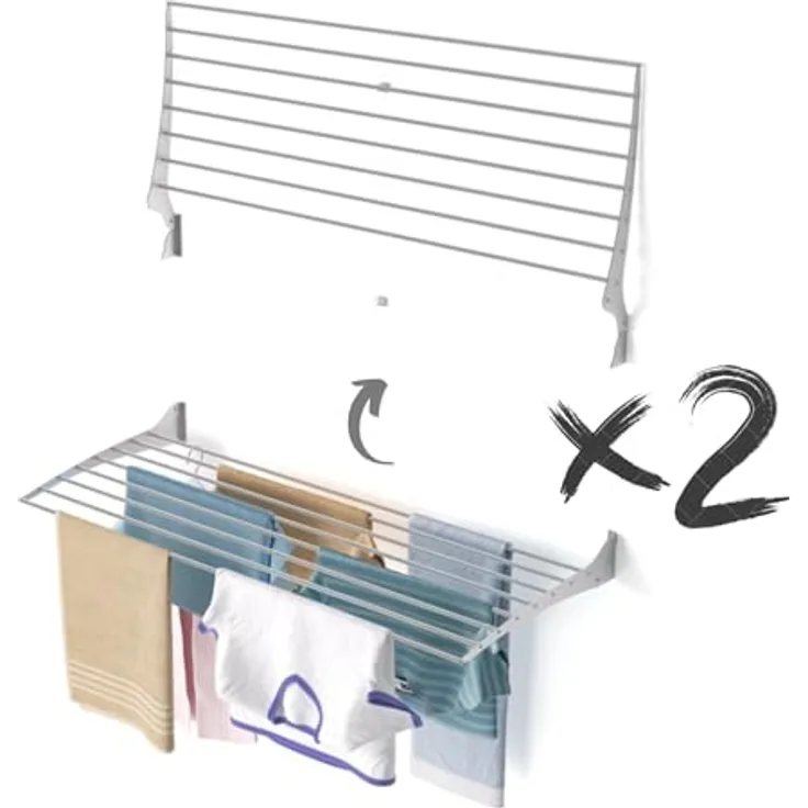 Foxydry Foxydry Fold Wäscheständer für die Wand, vertikaler Wäscheständer aus Aluminium und Stahl 116x50x57 cm (2X 116 cm, Grau)