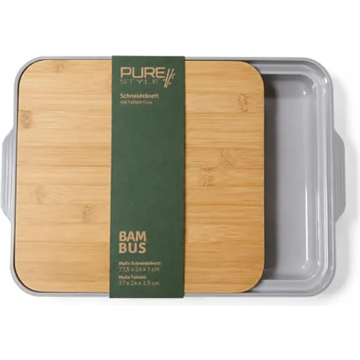 Pure Style Set Bambus Schneidebrett mit Tablett Gray 37x24x3,5 cm
