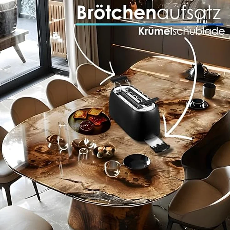 XXL Toaster 4 Scheiben mit Brötchenaufsatz | Toaster Schwarz | Digitales Display | Toastautomat | Automatische Abschaltung | Langschlitztoaster – Bild 4