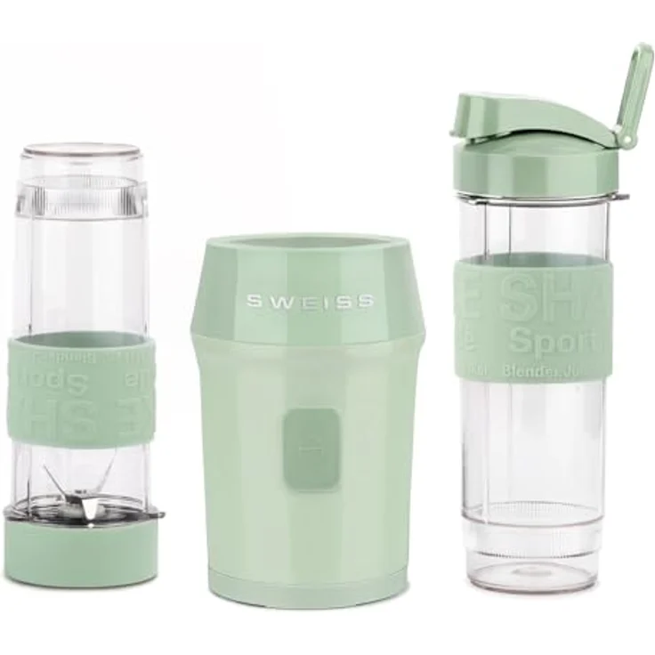 SWEISS Mini-Mixer MOOV7, Tragbarer Smoothie-Mixer mit 300 W, 2 Trinkflaschen à 570 ml, 4 Edelstahlklingen, spülmaschinengeeignet, Grün – Bild 4