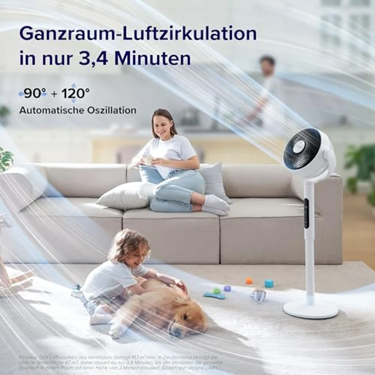 Levoit 20dB Standventilator Leise, Oszillierender Ventilator mit Sensor und Fernbedienung, 2465m³/h Luftvolumen, 4 Modi 12 Stufen 12H Timer, für Schlafzimmer Wohnzimmer – Bild 4