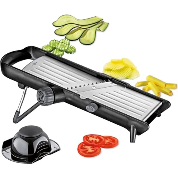 KÜCHENPROFI Gemüsehobel COMFORT, vielseitiger Gemüseschneider aus Edelstahl mit verstellbarer Schnittstärke 1-9 mm, Schnittbreite 4,5 & 9 mm, rutschfeste Füße für sicheres Arbeiten – Bild 2