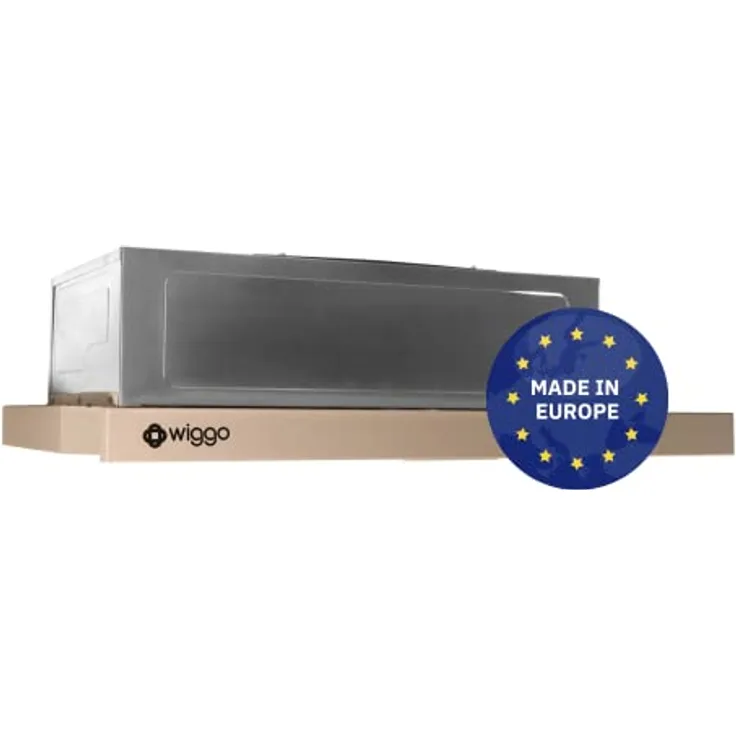 Wiggo Dunstabzugshaube 60cm WE-632R creme I Flachschirmhaube für Abluft oder Umluft Dunstabzug 300m³/h mit LED-Beleuchtung I Einbau-Dunstabzugshaube inkl. Fettfilter & 2× Kohlefilter