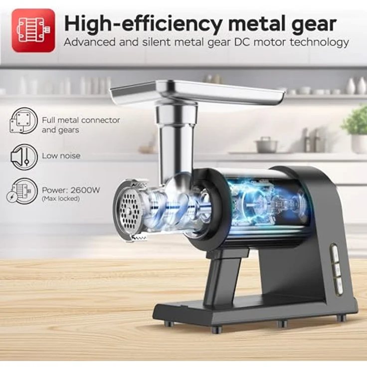 TurboTronic Elektrischer Fleischwolf Samurai – 2600W mit Spritzgepäckvorsatz und Metallgetriebe aus Edelstahl, Wurst Plätzchen Kebbeh Hackfleisch - By Z-LINE – Bild 3