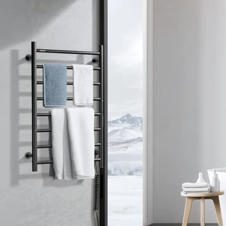 VEVOR Handtuchtrockner Heizkörper Handtuchwärmer, 8 Stangen, wasserdicht mit Timer und LED-Anzeige, 5 Temperaturstufen, Wandmontage, Schwarz – Bild 8