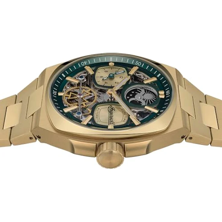 Ingersoll The Spirit Herrenuhr 46.7 mm Automatikuhr mit Grün Ziffernblatt und goldfarbenem Edelstahlarmband, Leuchtzeiger, kleine Sekundenanzeige – Bild 2