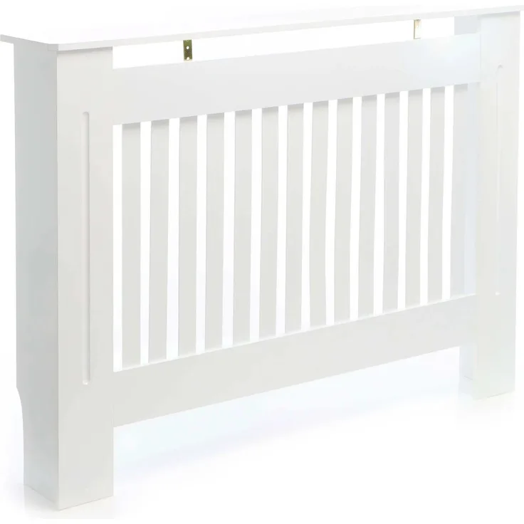 Toboli Heizkörperverkleidung Weiß 112x19x82cm, MDF Heizkörperabdeckung mit Lamellenoptik, sicherer Schutz für Kinder und Haustiere