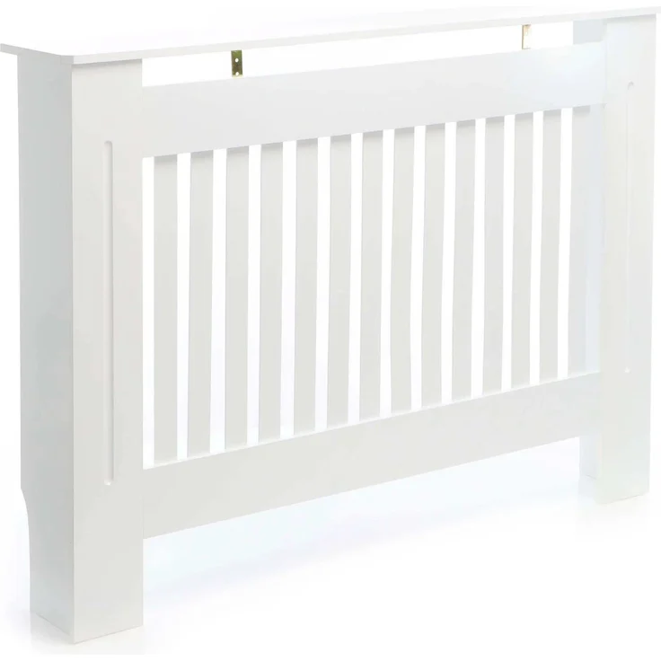 Toboli Heizkörperverkleidung Weiß 112x19x82cm, MDF Heizkörperabdeckung mit Lamellenoptik, sicherer Schutz für Kinder und Haustiere