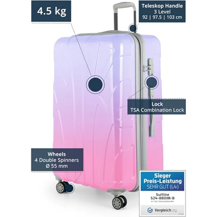 suitline Großer Hartschalen-Koffer Trolley Rollkoffer XL, 76 cm, ca. 96-110 Liter, TSA Zahlenschloss, glänzendes Gradient Design in Sakura – Bild 2
