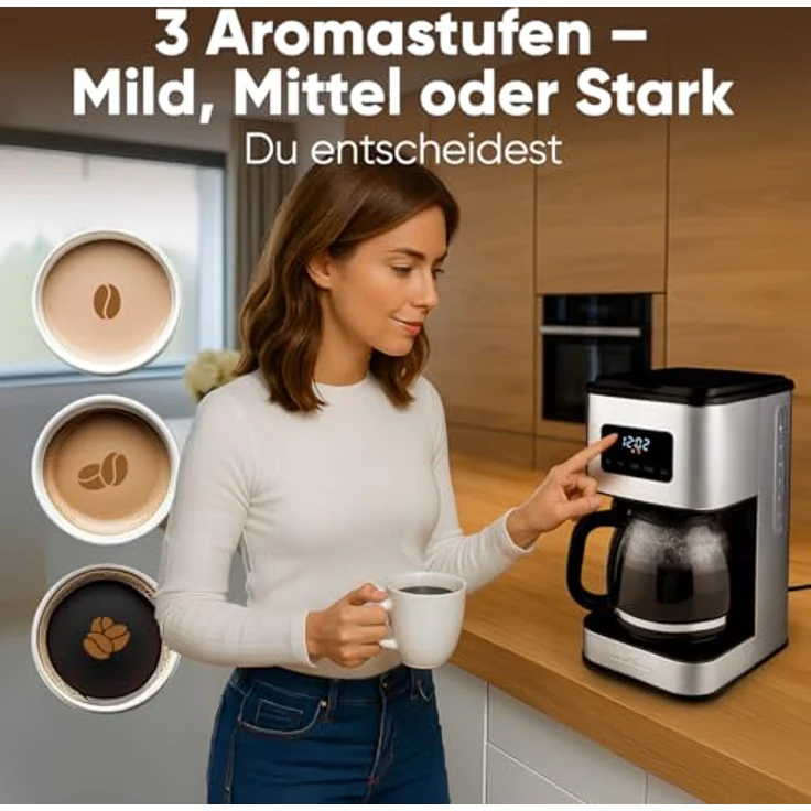 ProfiCook® Filterkaffeemaschine PC KA 1299, 900W mit Edelstahlgehäuse, für bis zu 14 Tassen, Aromawahl, Tropfstopp und Uhrzeit-Anzeige – Bild 3