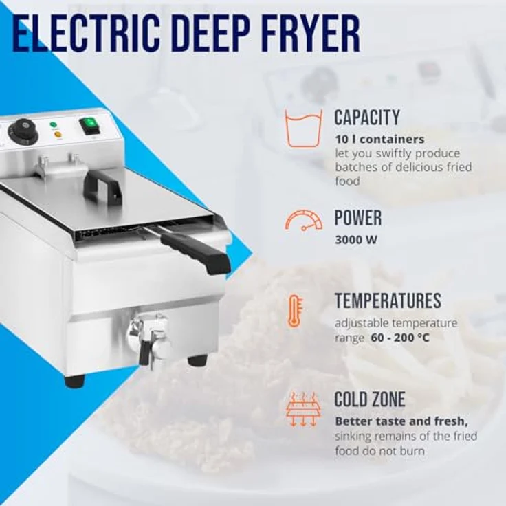 Royal Catering Elektro-Fritteuse RF 10EH 1, mit Fett, 10 Liter Fassungsvermögen, 3000 Watt, silber, Edelstahl – Bild 4