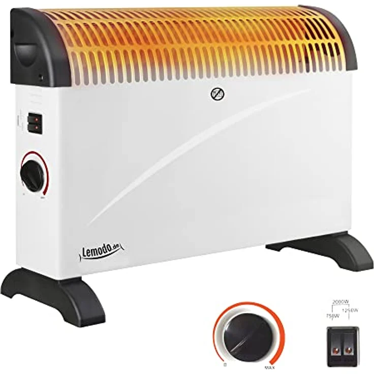 LEMODO Elektroheizung | Mobile Konvektor Heizung | Elektrische Heizung mit 3 Leistungsstufen (750W / 1.250W / 2.000W) | Heizgerät ohne Gas und ohne Öl | Energiesparender Elektroheizkörper – Bild 1