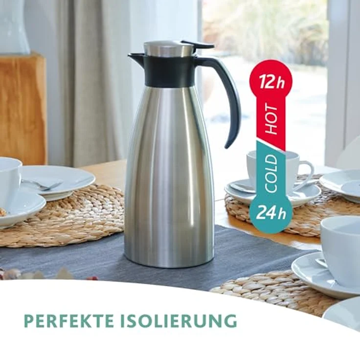 Emsa 512575 Isolierkanne, Edelstahl, 1 Liter, Quick Tip Verschluss, 100% dicht, Grün, Soft Grip – Bild 5