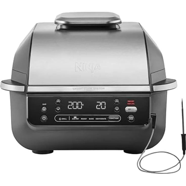 Ninja 5-in-1-Grill & -Heißluftfritteuse für den Innenraum, 5 Kochfunktionen, für bis zu 4 Burger, 5,7-l-Fassungsvermögen, raucharm, Schwarz/Silber – Bild 1