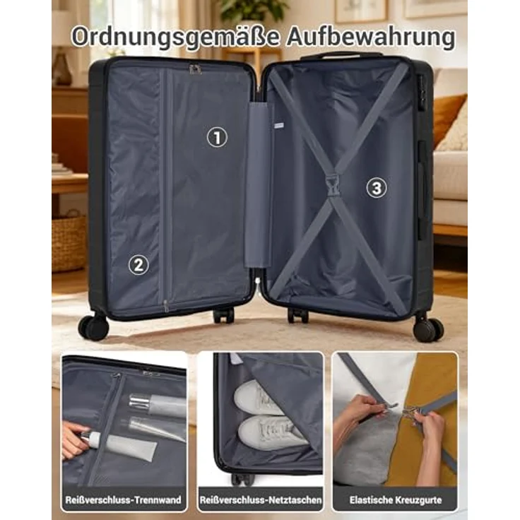 Shavont Koffer XL 76 cm, Leichter ABS+PC-Hartschalenkoffer mit 4 Rollen, 91,6 L Fassungsvermögen – Bild 5