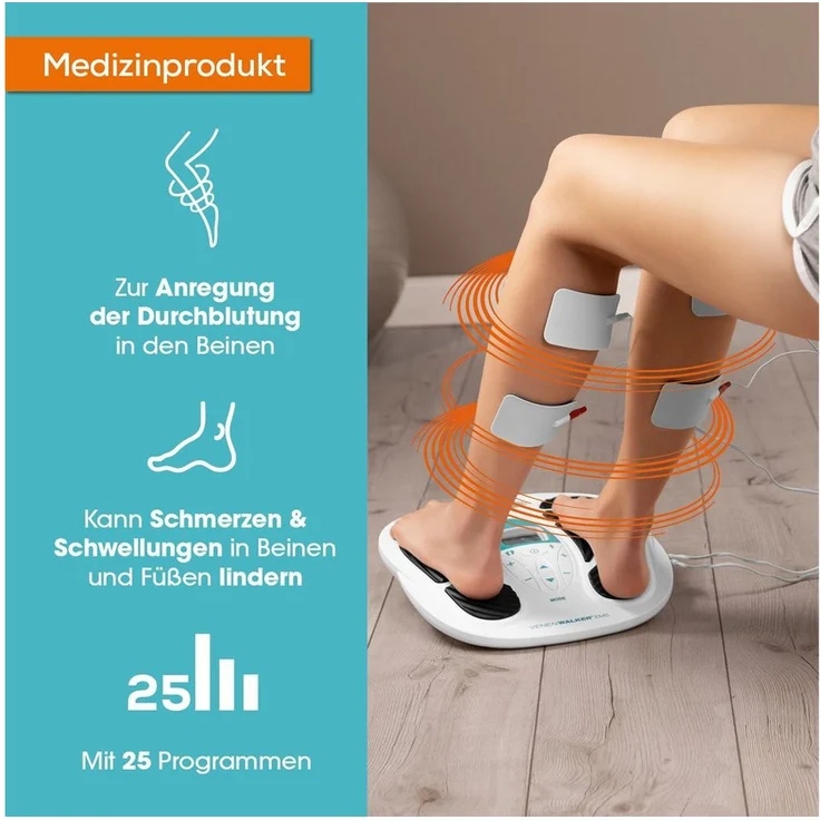 VenenWalker Venentrainer Durchblutungs-Stimulator + Fernbedienung 4 Pads EMS, leicht und tragbar, inklusive EMS-Elektroden, weiß – Bild 1