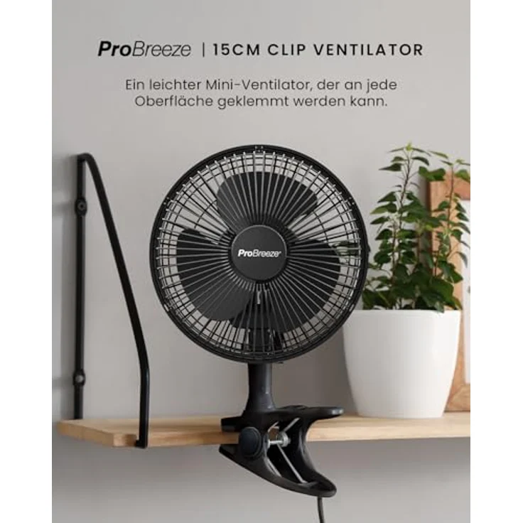 Pro Breeze Mini Ventilator mit Clip, 15 cm Durchmesser, 2 Geschwindigkeitsstufen, leiser Betrieb, 360° Rotation, ideal für Schreibtisch, Schlafzimmer und Growbox – Bild 2