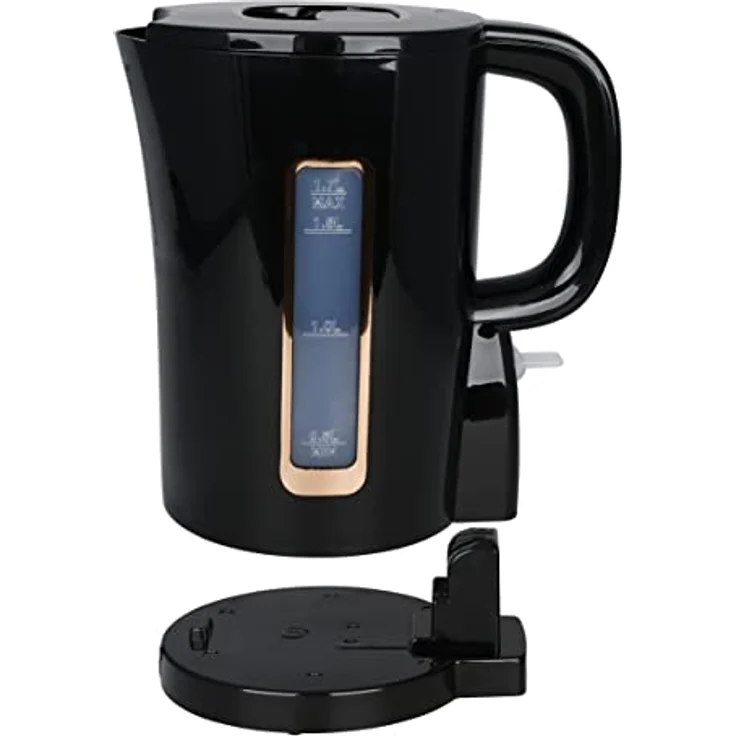 Emerio WK-125130 Wasserkocher, 1,7L, 2200W, automatische Abschaltung, Trockengehschutz, Überhitzungsschutz, Anti-Rutsch-Füße, Schwarz-Gold – Bild 3